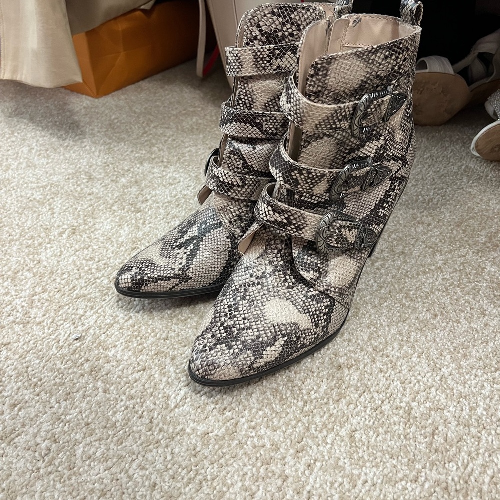 Snakeskin Buckle Ankle Boots